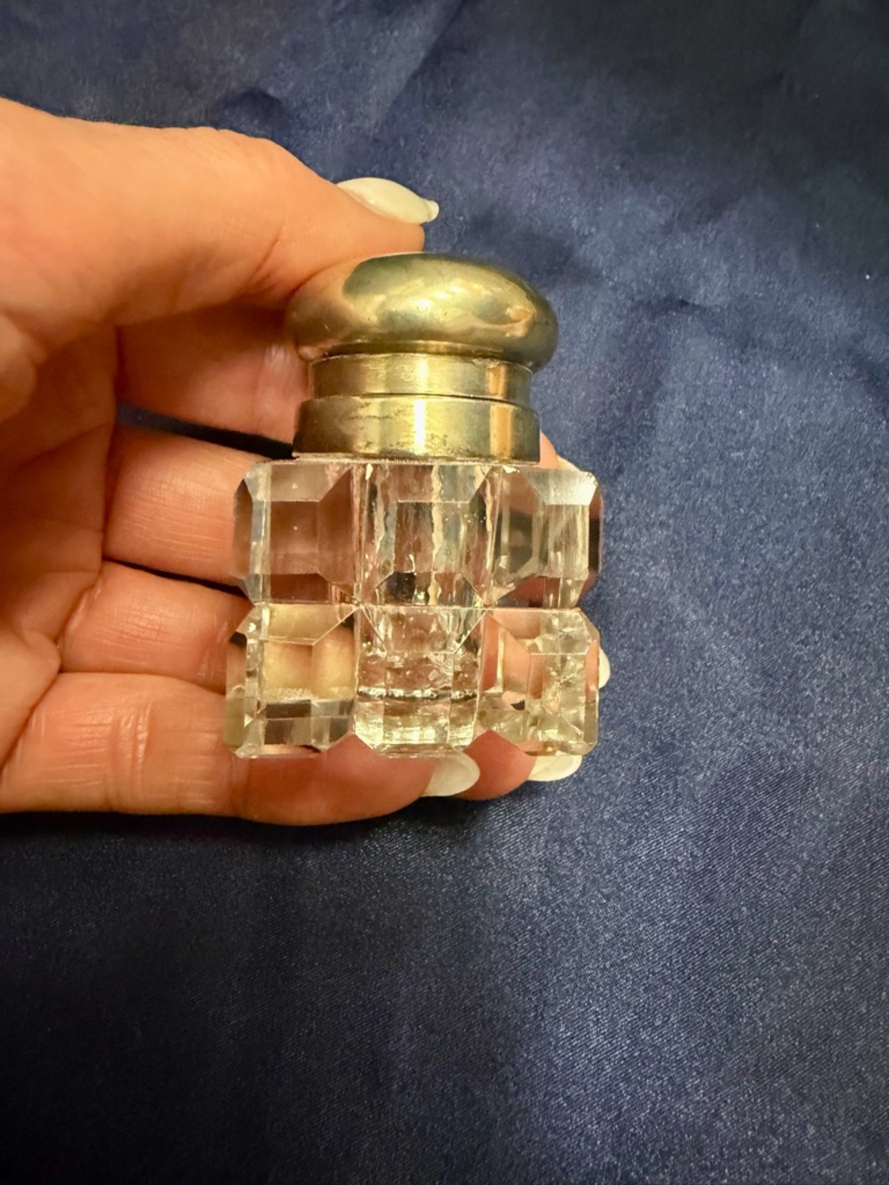 Antique Silver Plated And Crystal Ink Well, S Monogrammed